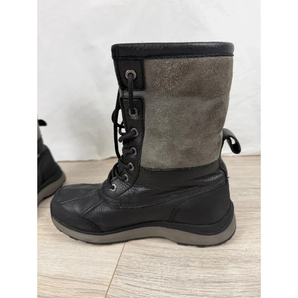UGG Adirondack III Waterproof Boots Black Grey Leather Sheepskin‎ Size 8.5
